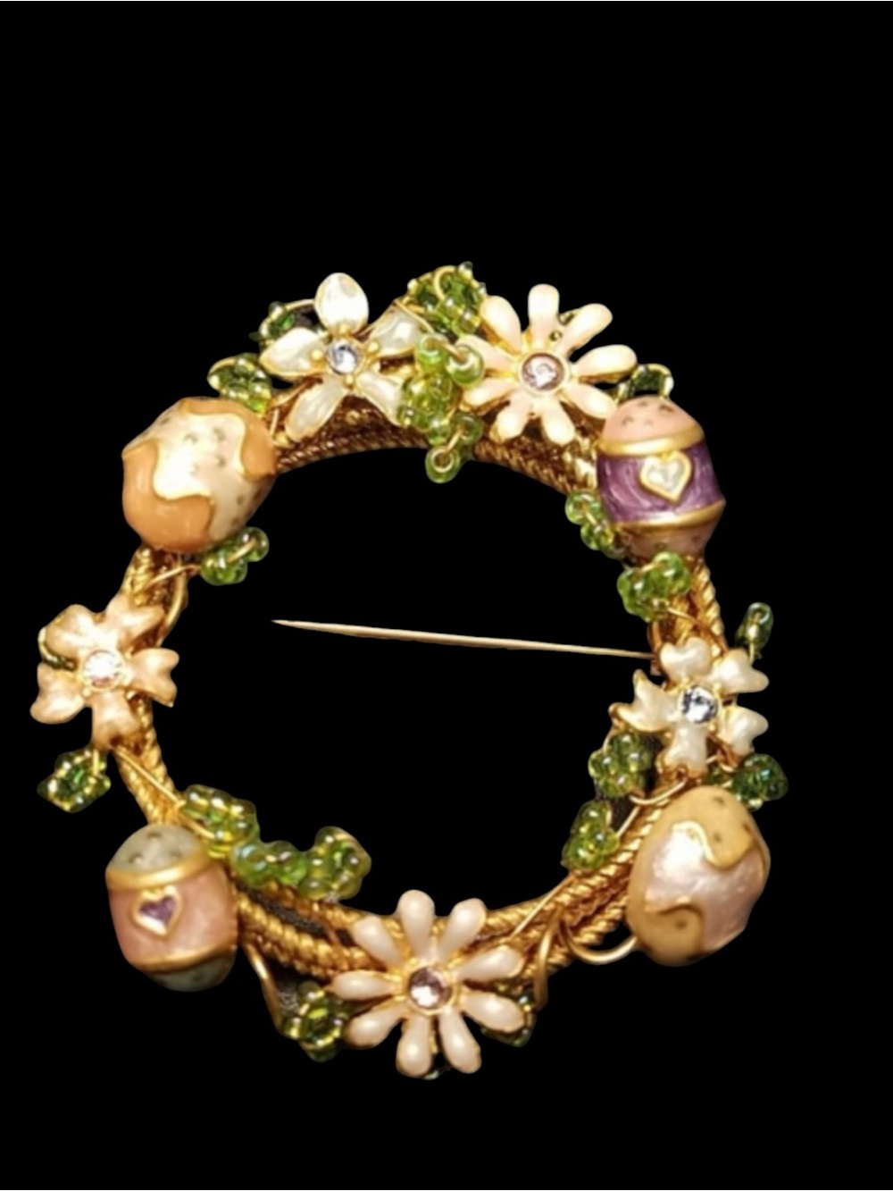Vintage  Enamel Easter Egg Wreath Brooch